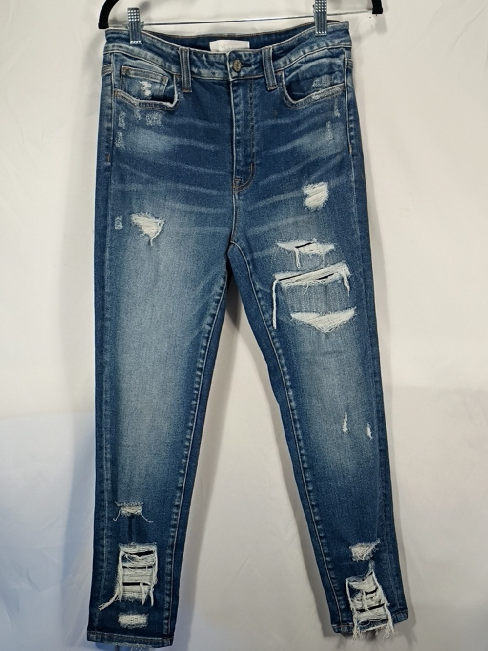 EUC Vervet Blue Distressed Skinny Jeans Women's Size 29 Medium Wash Denim